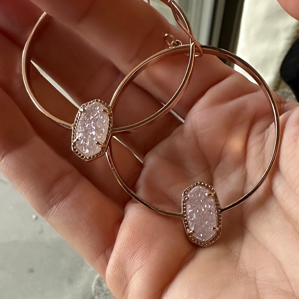 Kendra Scott Rose Gold Elora Hoop Earrings with White Drusy Stones